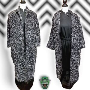 Vintage Hocus Pocus Vibe Art Yarn Boucle Fuzzy Knit Long  Oversized Cardigan Coa